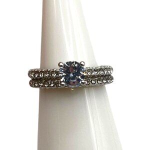 Cubic Zirconia Double‎ Band Engagement Style Promise Ring Size 6.5 Bling Sparkle